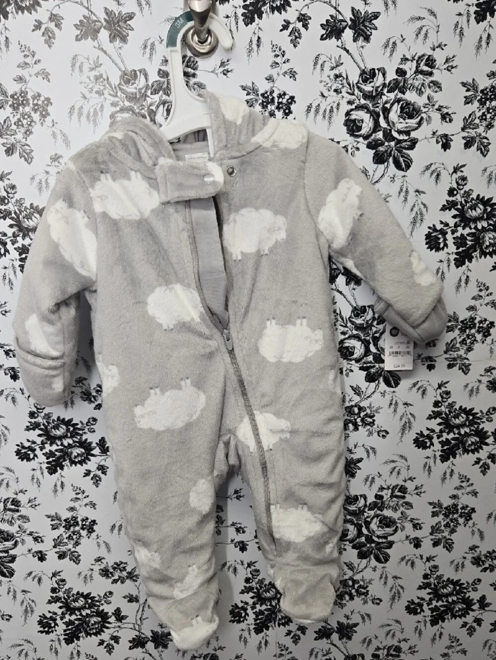 Cozy Cloud-Print Fleece One-Piece - Light Gray